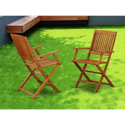 Folding Acacia Wood Armchairs - Set of 2 Outdoor Patio Chairs - 35.2