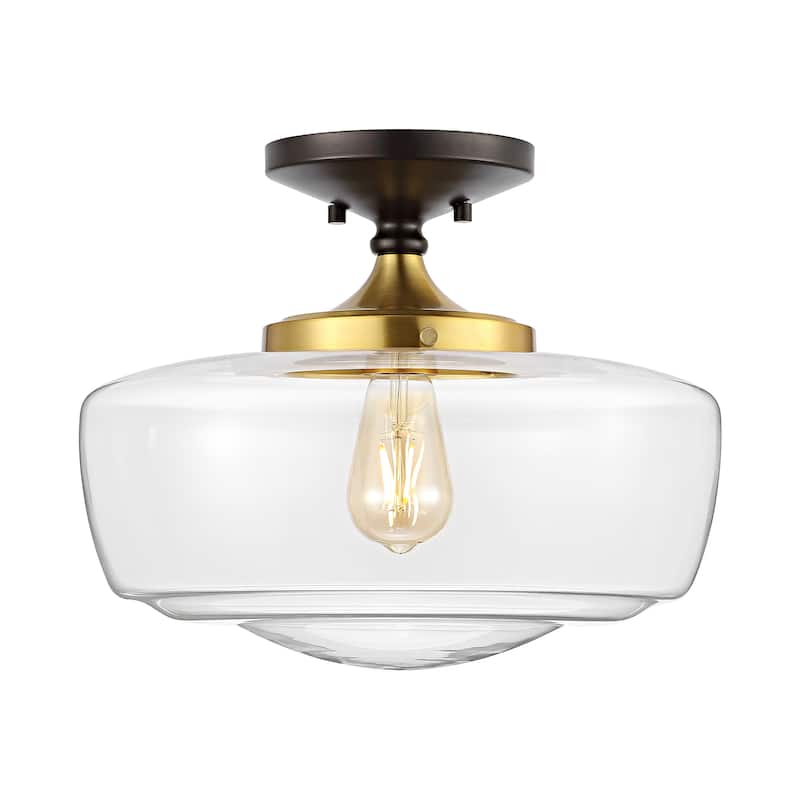 Gaines Glass/Iron Farmhouse Modern LED Flush Mount, by JONATHAN Y - Oil Rubbed Bronze/Brass Gold