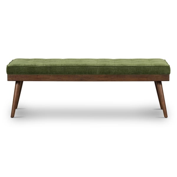 slide 2 of 11, Poly & Bark Luca Fabric Bench - Tufted Seat with Solid Wood Legs Distressed Green Velvet