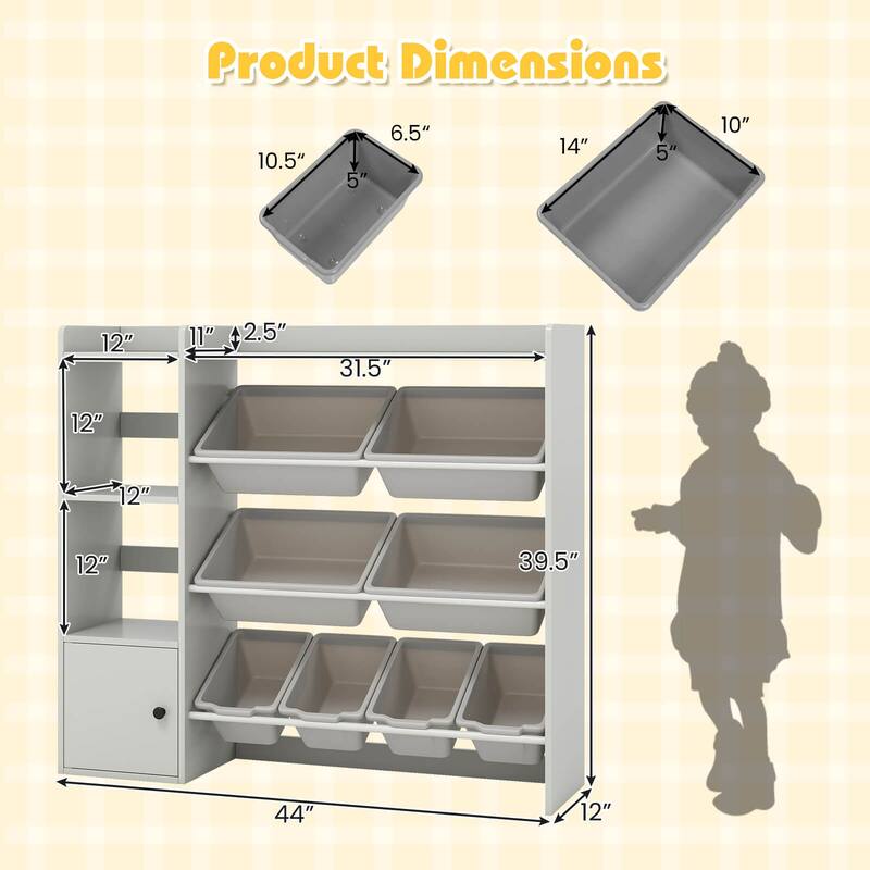Costway Kids Toy Storage and Bookshelf, Wooden Bookcase with 4 Small - See Details