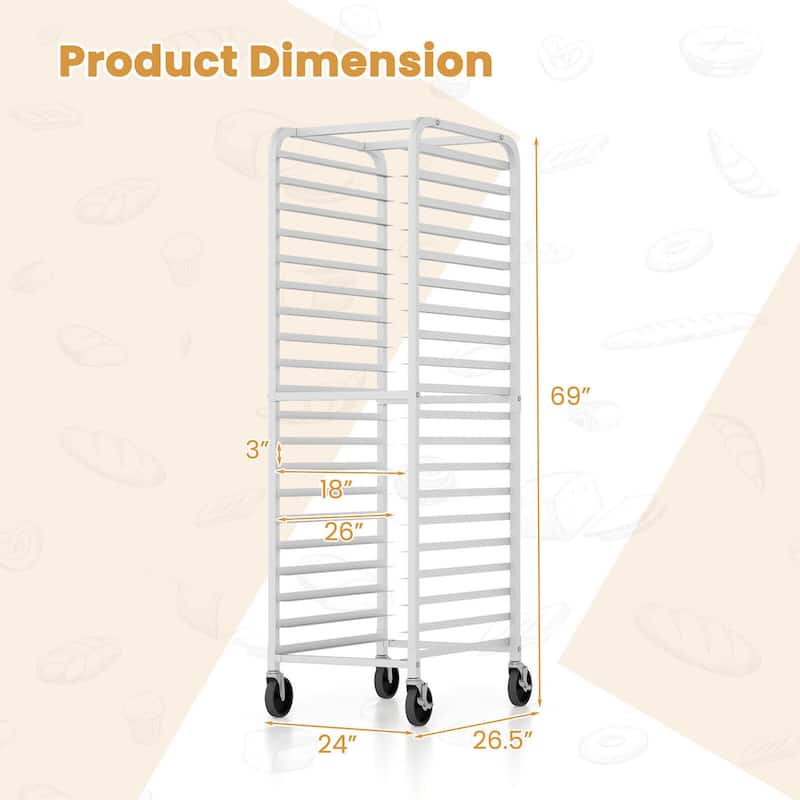 Gymax 20-tier Bun Pan Speed Rack w/ Lockable Rubber Wheels 3'' Spacing
