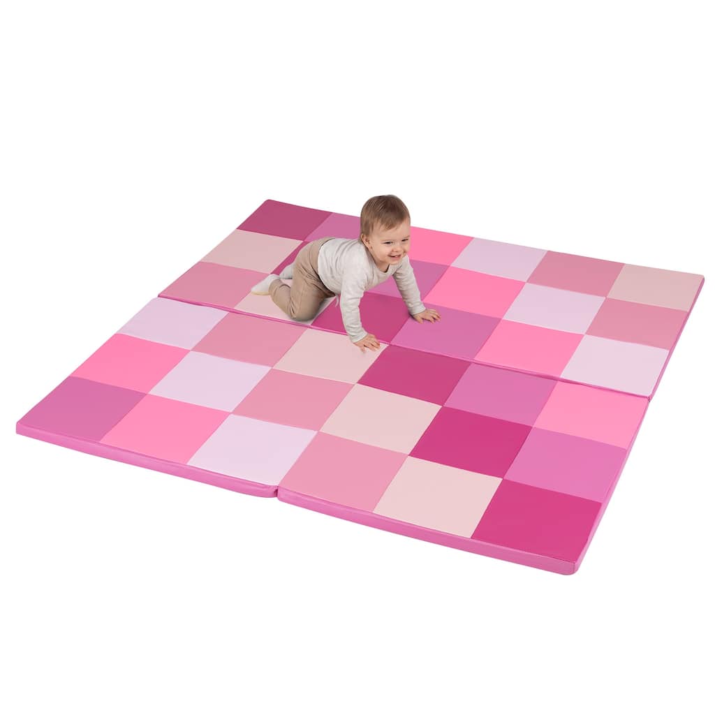 Gymax 58'' Toddler Foam Play Mat Baby Folding Activity Floor Mat Home - Pink