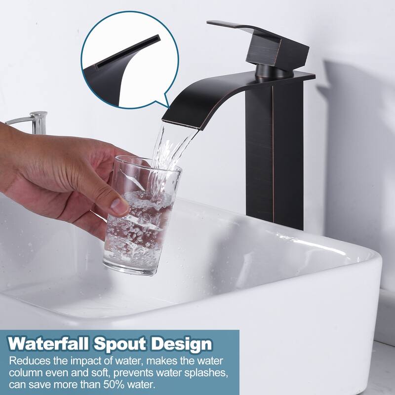 WOWOW Single Handle Single Hole Waterfall Bathroom Vessel Faucet