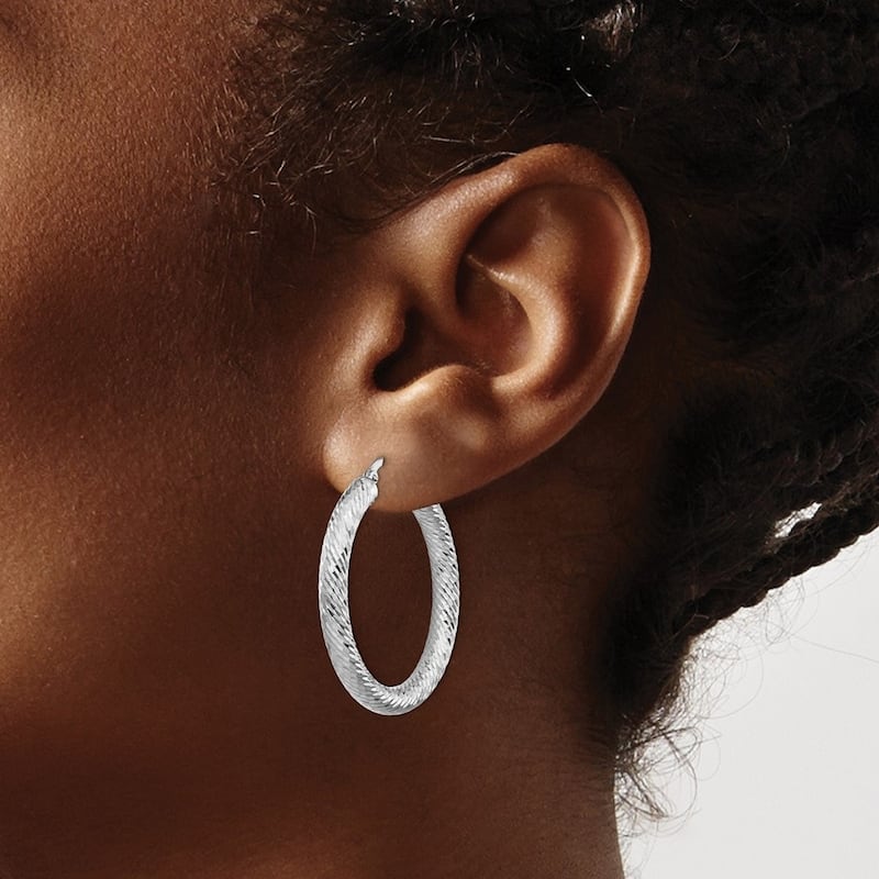 Curata 14k White Gold Sparkle Cut Round Hoop Earrings - 35x34mm
