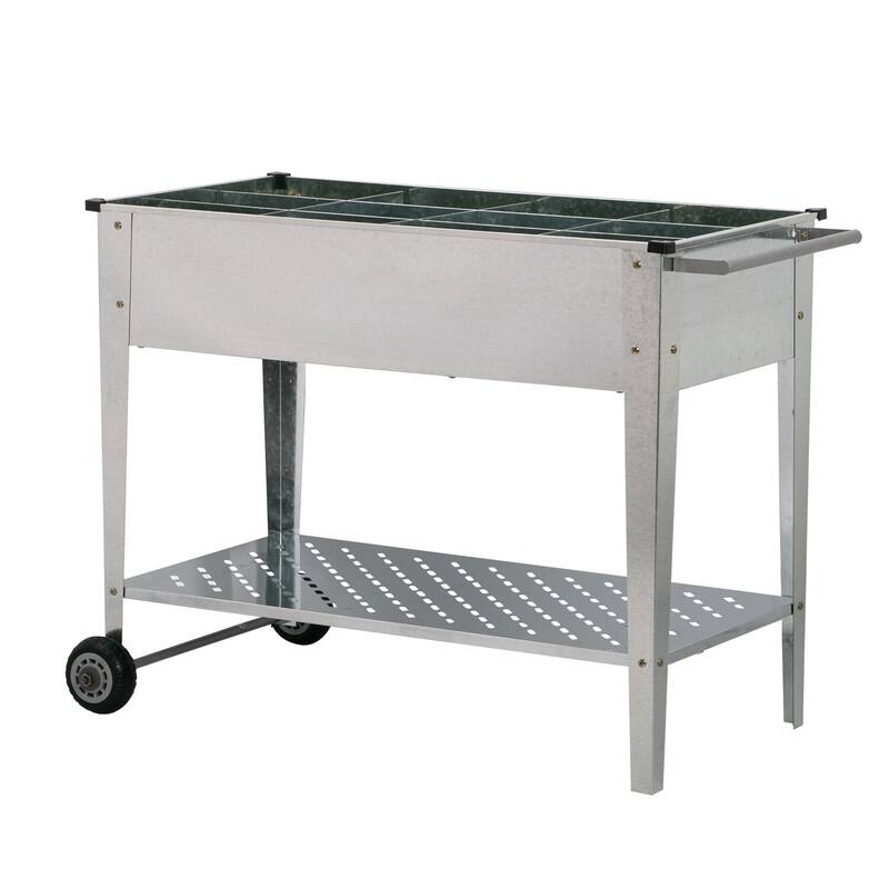 Ainfox Metal Raised Garden Bed with Legs Outdoor Elevated Planter Box with Handle Wheels