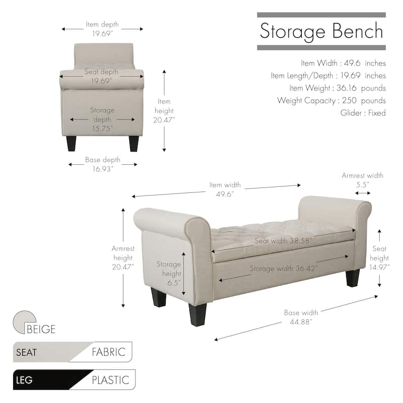 Porthos Home Theon Fabric Flip Top Button Tufted Storage Bench
