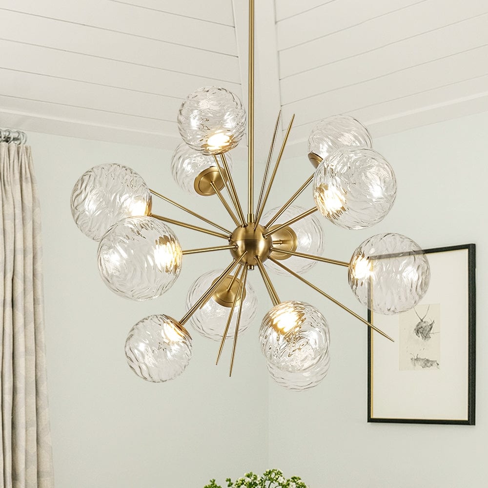 Art Deco Clear Textured Glass Globe Dimmable LED Sputnik Chandelier