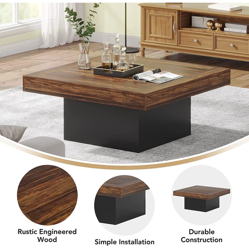 35.43'' Square LED Coffee Center Table for Living Room