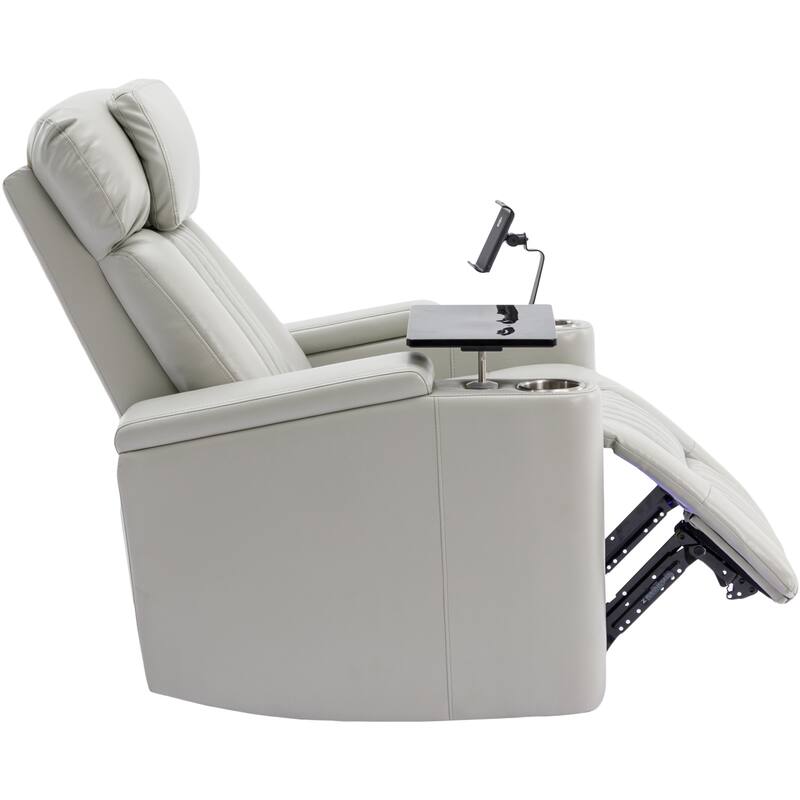 270° Power Swivel Recliner,Home Theater Seating With Hidden Arm Storage and LED Light Strip,Cup Holder