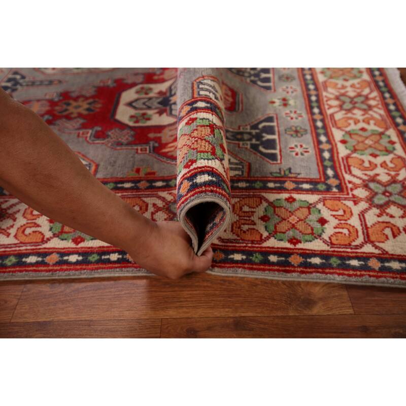 Gray Kazak Foyer Rug Hand-Knotted Wool Carpet - 3'2" x 5'0"