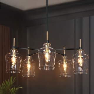 Mid-Century Modern 5-Light Glass Pendant Light in Black and Gold for ...