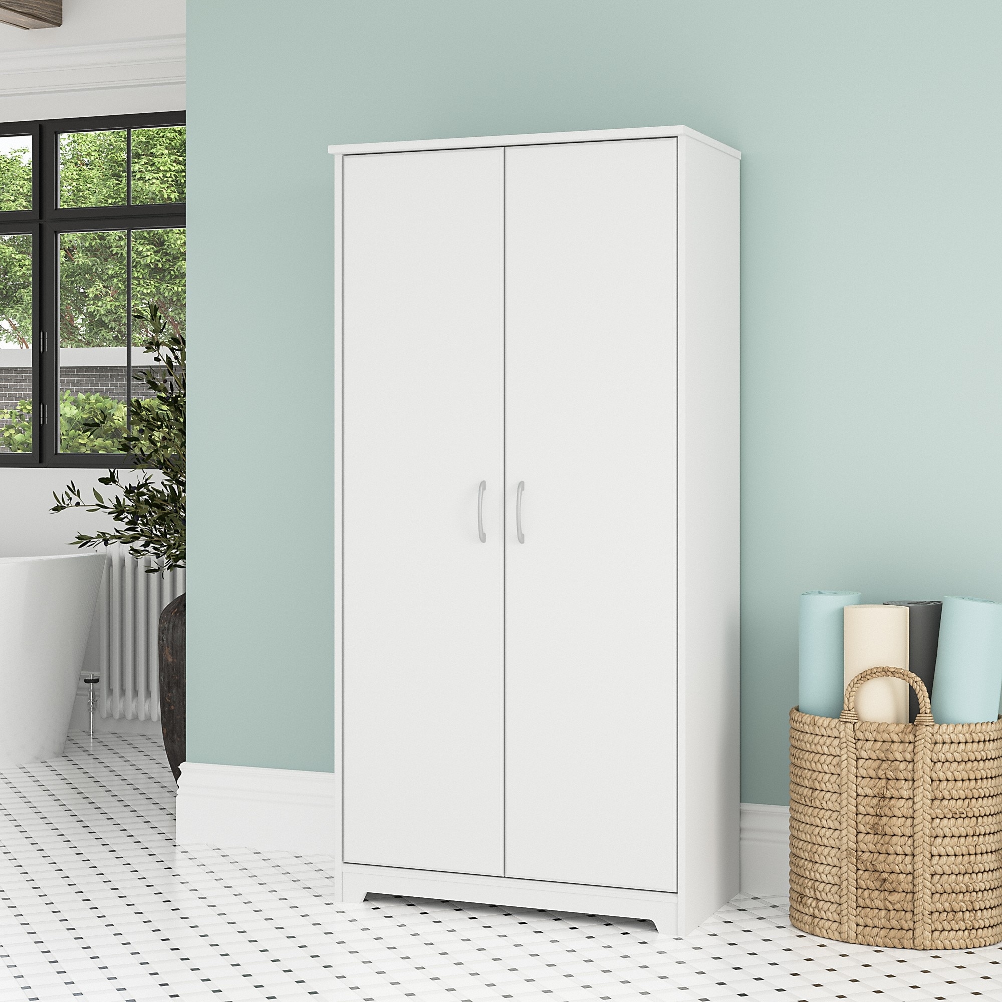Bush Cabot Small Bathroom Storage Cabinet with Doors in Ash Gray