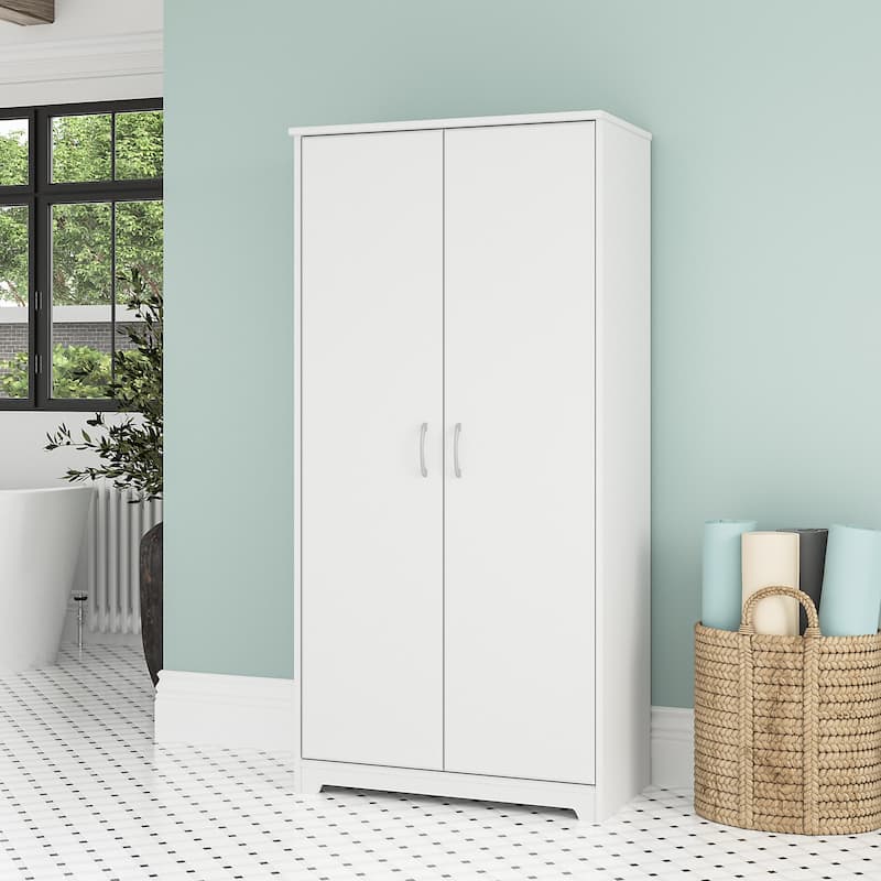 Cabot Tall Bathroom Storage Cabinet with Doors by Bush Furniture - White