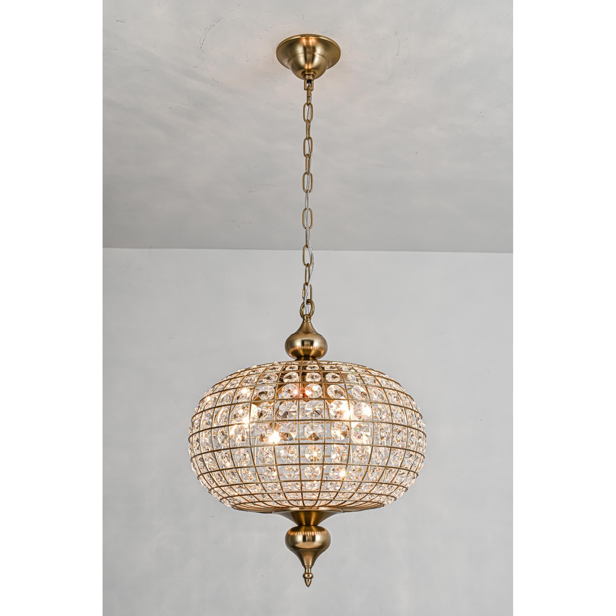Retro French 4/5-Light Antique Brass Globe Crystal Chandelier for
