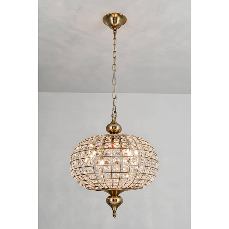 Retro French 4/5-Light Antique Brass Globe Crystal Chandelier for Living/Dining Room