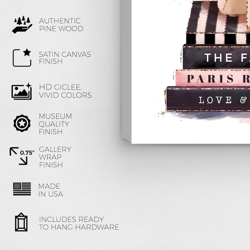 Wynwood Studio Fashion and Glam Fashion Books and Treasured Shoes Pink and Glam Wall Art Canvas Print