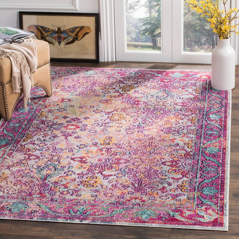 SAFAVIEH Crystal Sonia Vintage Boho Oriental Rug - 4' x 6' - Light Blue/Fuchsia - Rectangle
