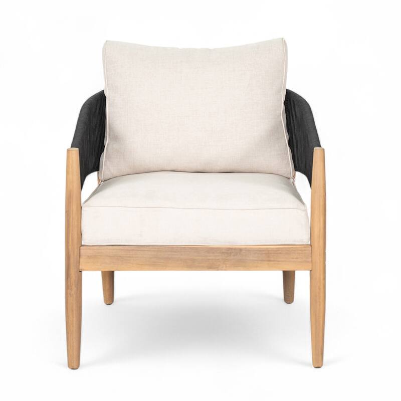 Roomfitters Verona Outdoor Acacia Wood Club Chairs with Rope Detail, Natural Finish and Beige Set of 2 - Set of 2