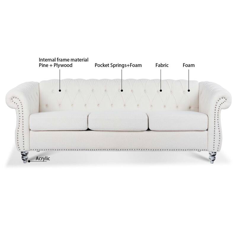 84.65" Rolled Arm Chesterfield 3 Seater Sofa