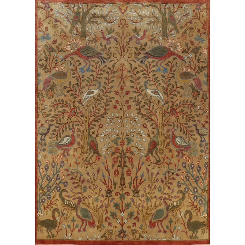 Light Brown Animals Ziegler Oriental Area Rug Hand-Knotted Wool Carpet - 7'9" x 9'8"