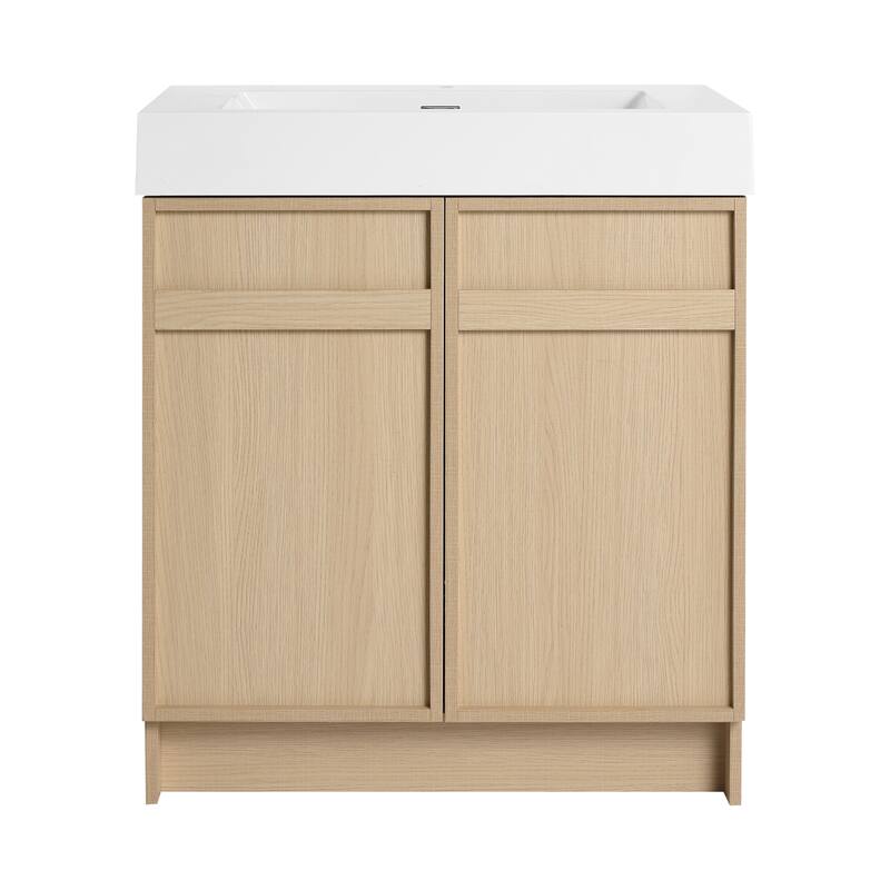 Bathroom Vanity with Resin Sink, Soft-Close Door Hinges, Adjustable Shelf, Scratch & Water-Resistant Melamine