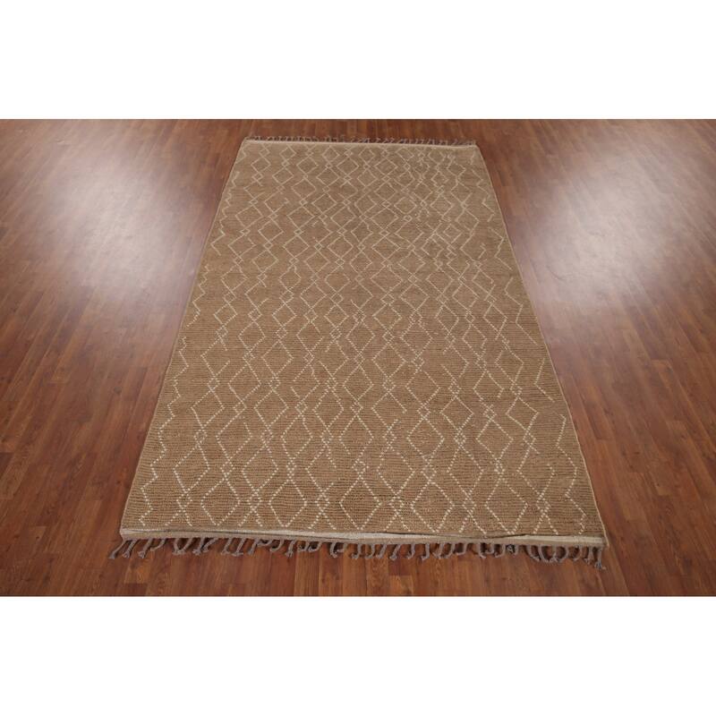 Earth Tone Moroccan Oriental Area Rug Handmade Brown Wool Carpet - 6'0"x 9'10"