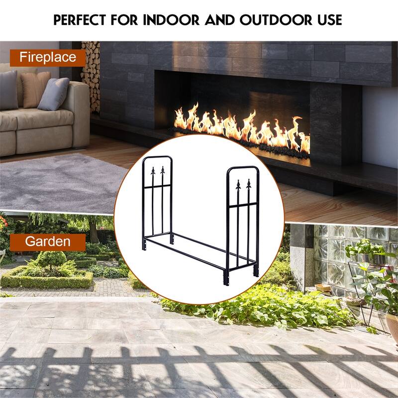 Costway 4 Feet Outdoor Heavy Duty Steel Firewood Log Rack Wood Storage