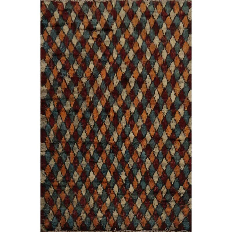 Hand Knotted Oriental 100% Wool Carpet Modern All-Over Multi-Colored Moroccan Area Rug - 9' 7'' X 6' 8''