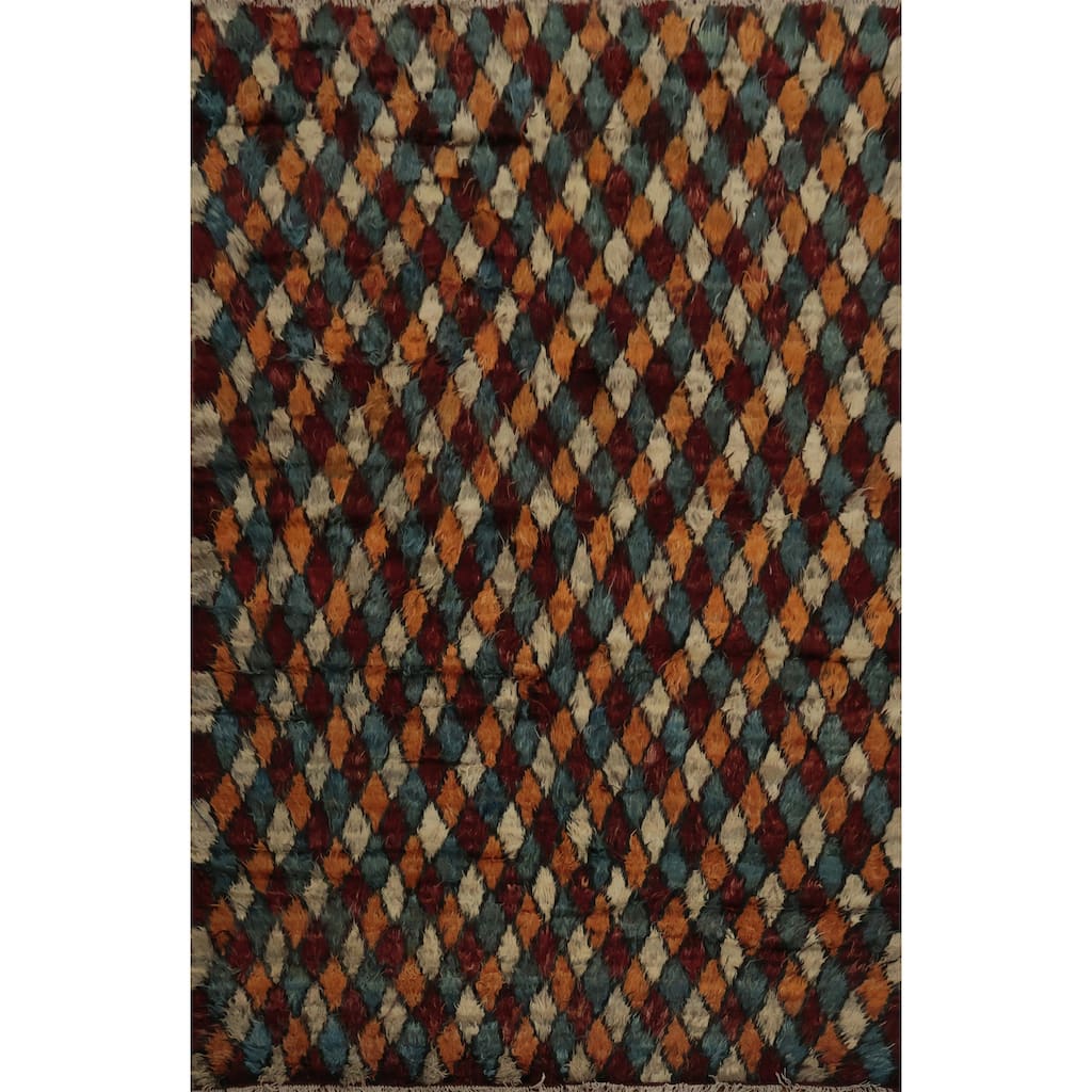 Hand Knotted Oriental 100% Wool Carpet Modern All-Over Multi-Colored Moroccan Area Rug - 9' 7'' X 6' 8''