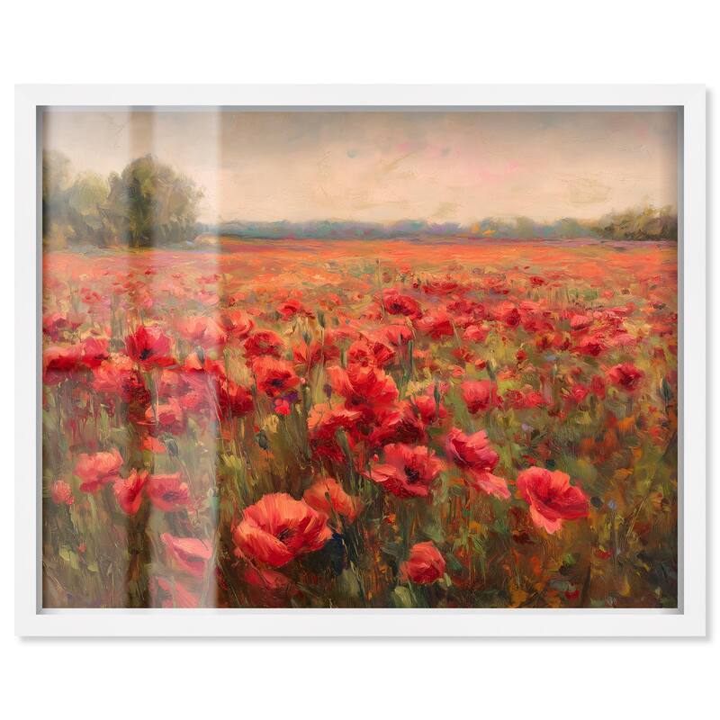 Sea of Red Poppies II Shadowbox by Art Remedy - White - 36" x 30"