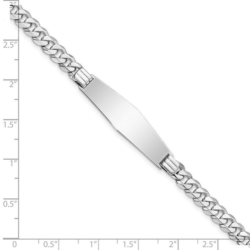 Curata 10mm 14k White Gold Engravable Flat Curb Link Soft Diamond Shape ID Bracelet