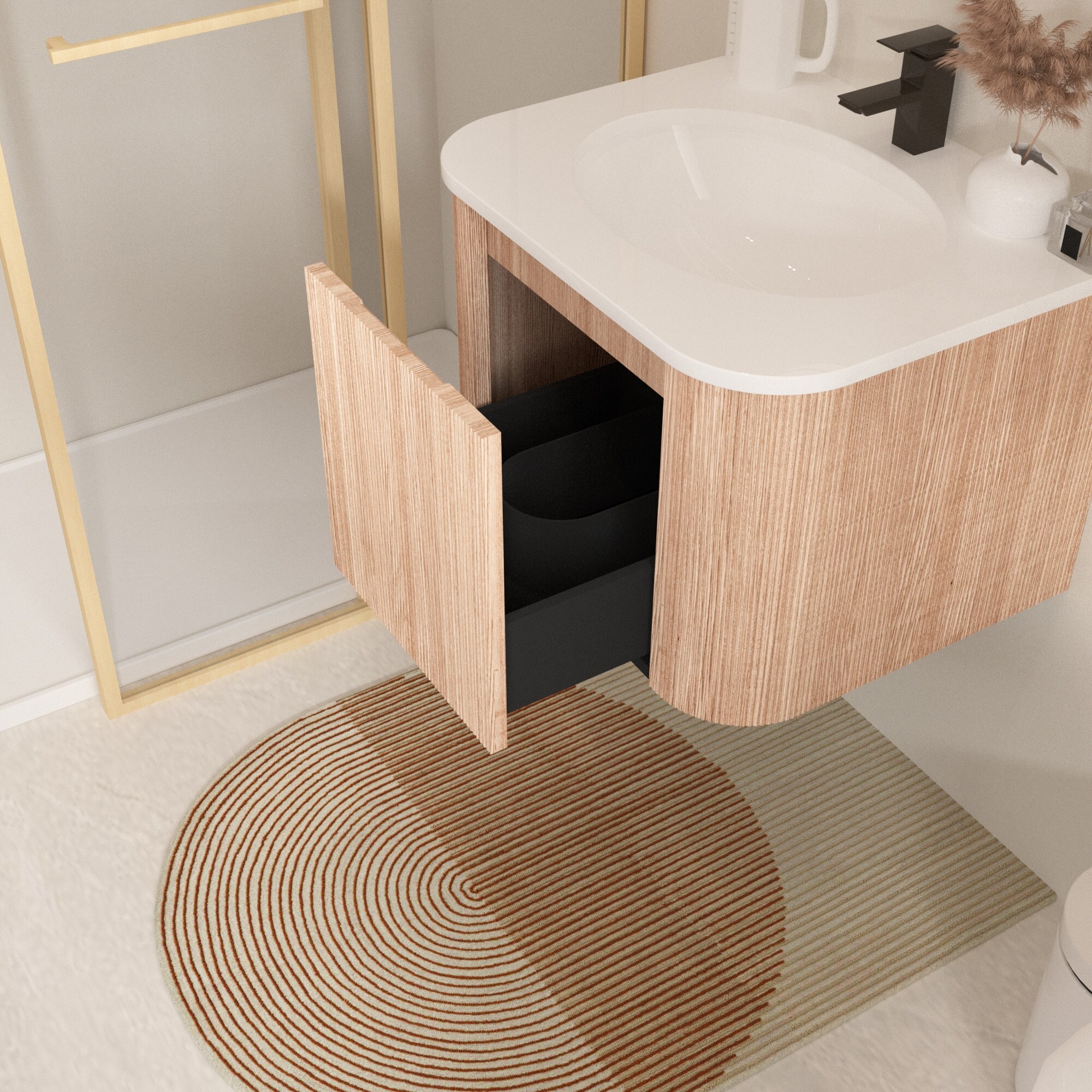 thumbnail image 2 of ELECWISH 24 Inch Floating Bathroom Vanity Set With Round Mirror & Wall Shelf 2 of 5