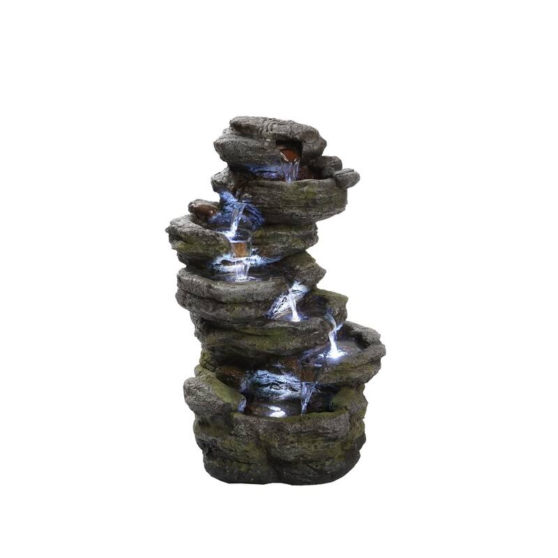 LED Lighted Cascading Rock Outdoor Garden Water Fountain - 18.25"