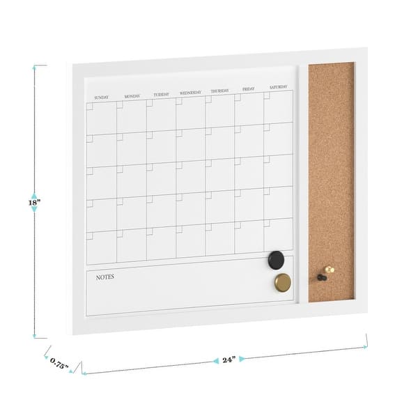 dimension image slide 2 of 3, Martha Stewart Dry Erase Magnetic Monthly Calendar/Cork Board - Woodgrain Frame
