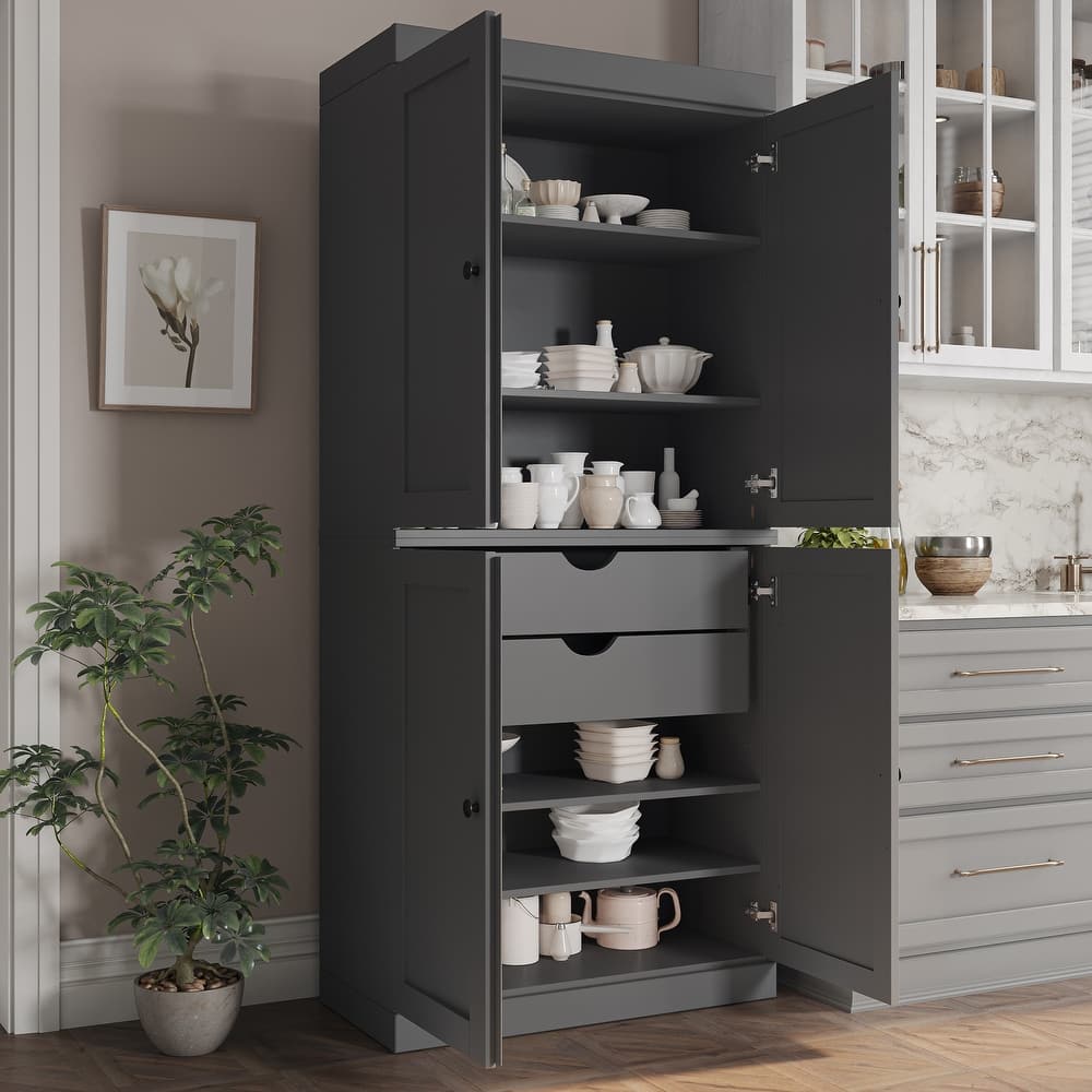 Palace Imports 100% Solid Wood Pantry Cabinet, Shaker Doors, 2 Drawers, Adjustable Shelves, 32" Wide, 71.5" Tall