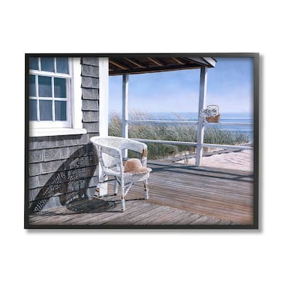Stupell Coastal Cottage Porch Chair Seaside Boardwalk Scenery Framed Wall Art, Design by Tom Mielko