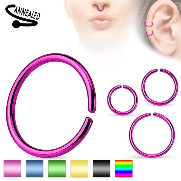 Annealed and Round Ends Titanium Anodized over Surgical Steel Cut Ring - 18GA (Sold Ind.)