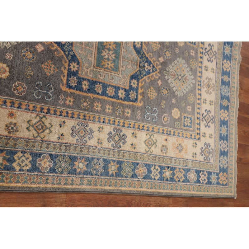 Geometric Kazak Area Rug Handmade Oriental Wool Carpet - 4'0" x 5'9"