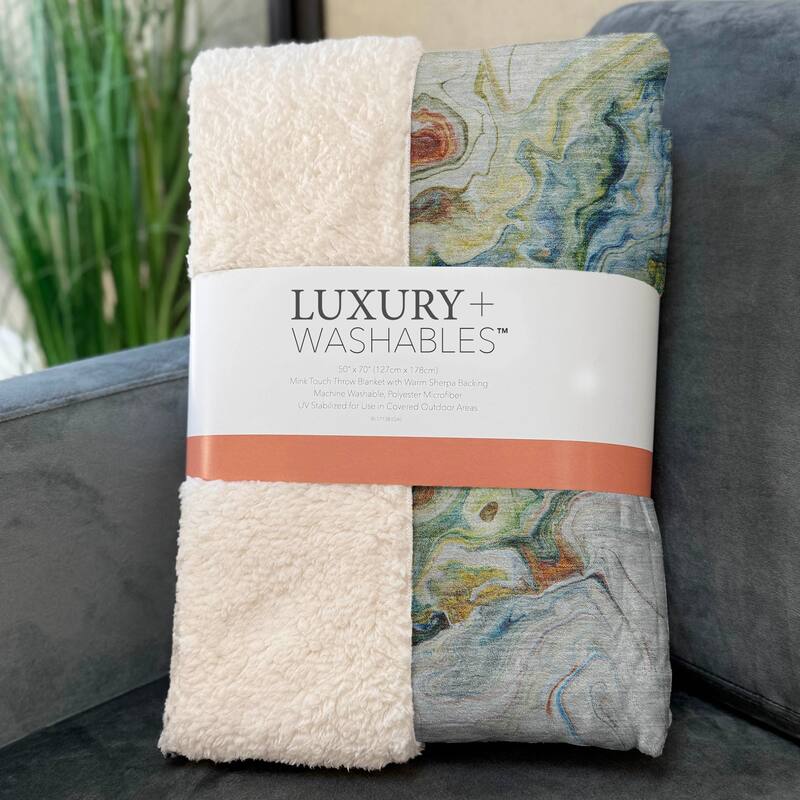 Premium Machine Washable Abstract Watercolor Sherpa Throw Blanket