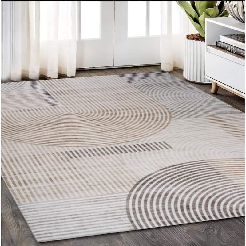 Distressed Abstract Stain Resistant Woven Durable Area Rug - 5' X 8' - 5' X 8' - Cream/Onyx - Rectangle