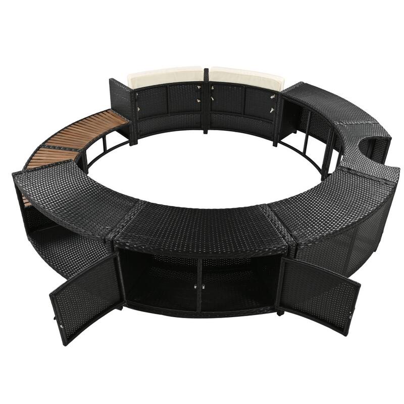 Surround Patio Rattan Sofa Set with Storage Spaces and Comfortable Cushion