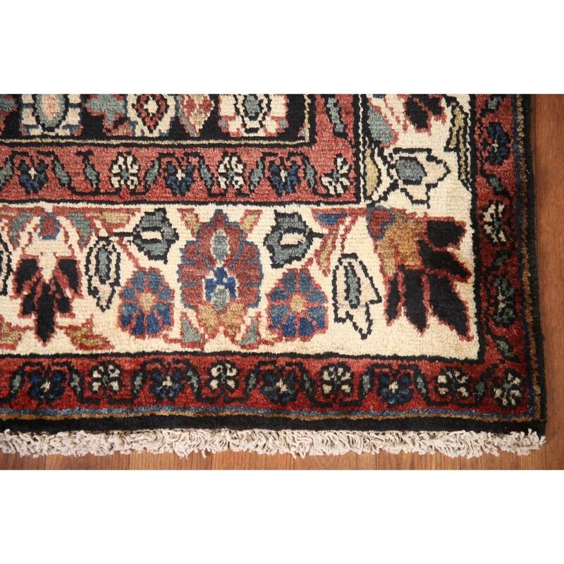 Hand Knotted Oriental 100% Wool Carpet Traditional Geometric Black Malayer Runner Rug - 10' 3'' X 3' 4''