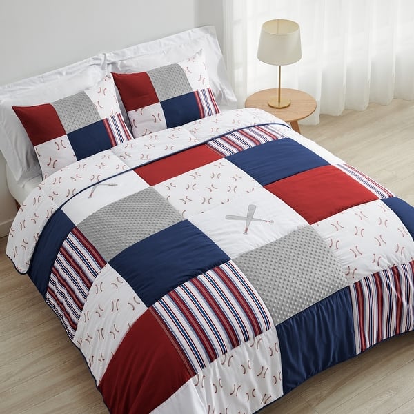 slide 2 of 6, Sweet Jojo Designs Red, White and Blue Baseball Patch Sports Collection Boy 3-piece Full / Queen-size Comforter Set