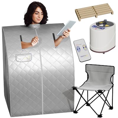 SteamSpa Portable 1-Person Indoor Home Sauna with Digital Controller, Folding Chair & Foot Massager