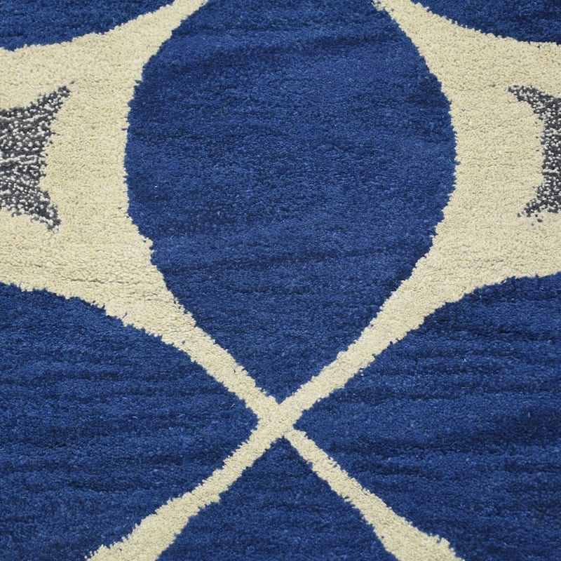 Geometric Blue Modern Area Rug Hand-Tufted Abstract Wool Carpet