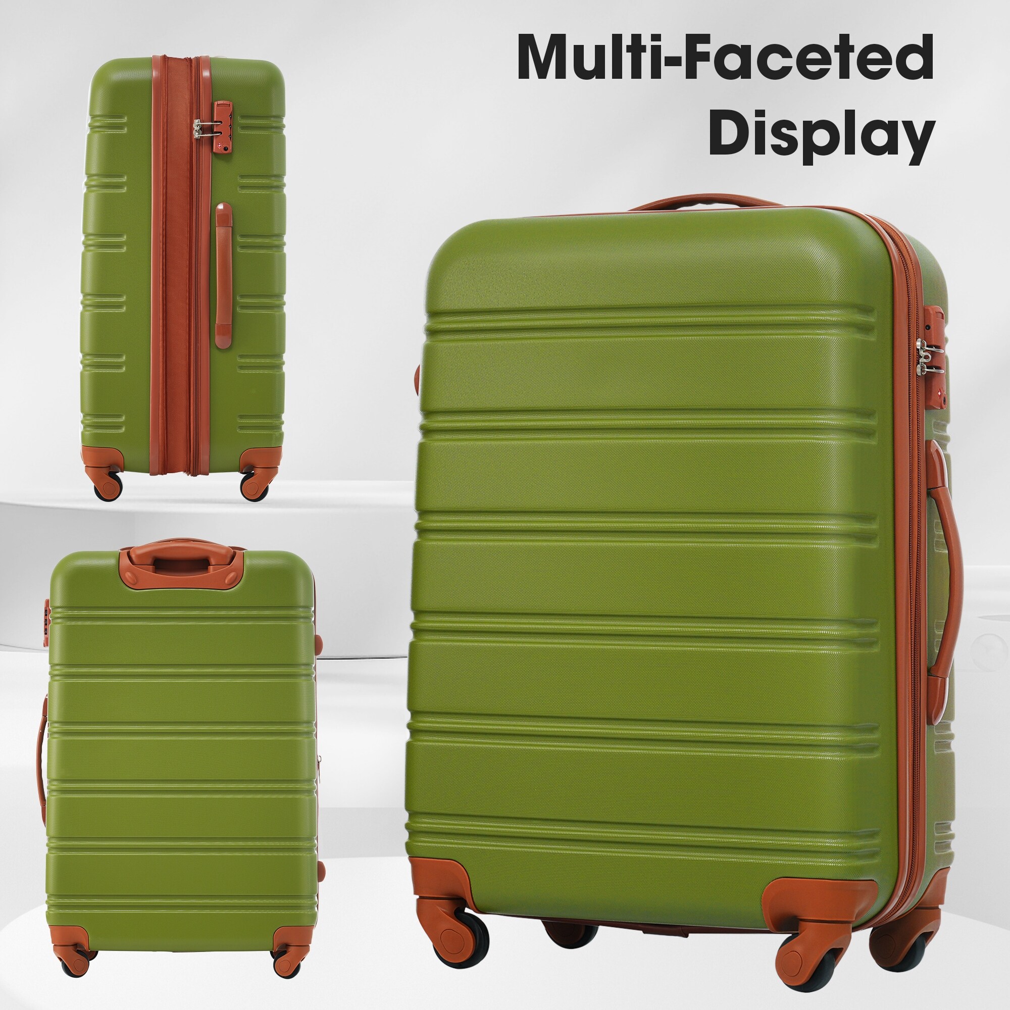 Olive Green 3 Piece Luggage Set Hardside Spinner Suitcase w TSA