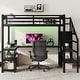 preview thumbnail 3 of 18, Black Metal Loft Bed Frame with Staircase Built-in Wardrobe, Light Strip, Underbed L Shaped Desk, Shelves and Charging Station