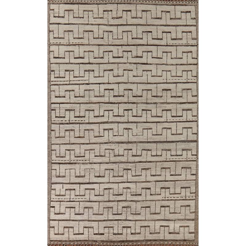 All-Over Moroccan Modern Area Rug Hand-Knotted Wool Carpet - 8'0" x 12'1"