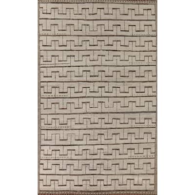 All-Over Moroccan Modern Area Rug Hand-Knotted Wool Carpet - 8'0" x 12'1"