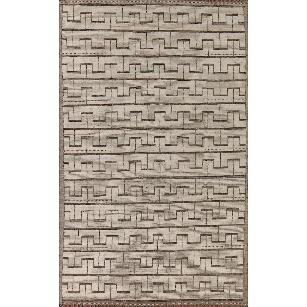 All-Over Moroccan Modern Area Rug Hand-Knotted Wool Carpet - 8'0" x 12'1"